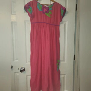Bill Tice Vintage Cotton Gauze Maxi Dress Puffy Appliques Pink Purple Size Small